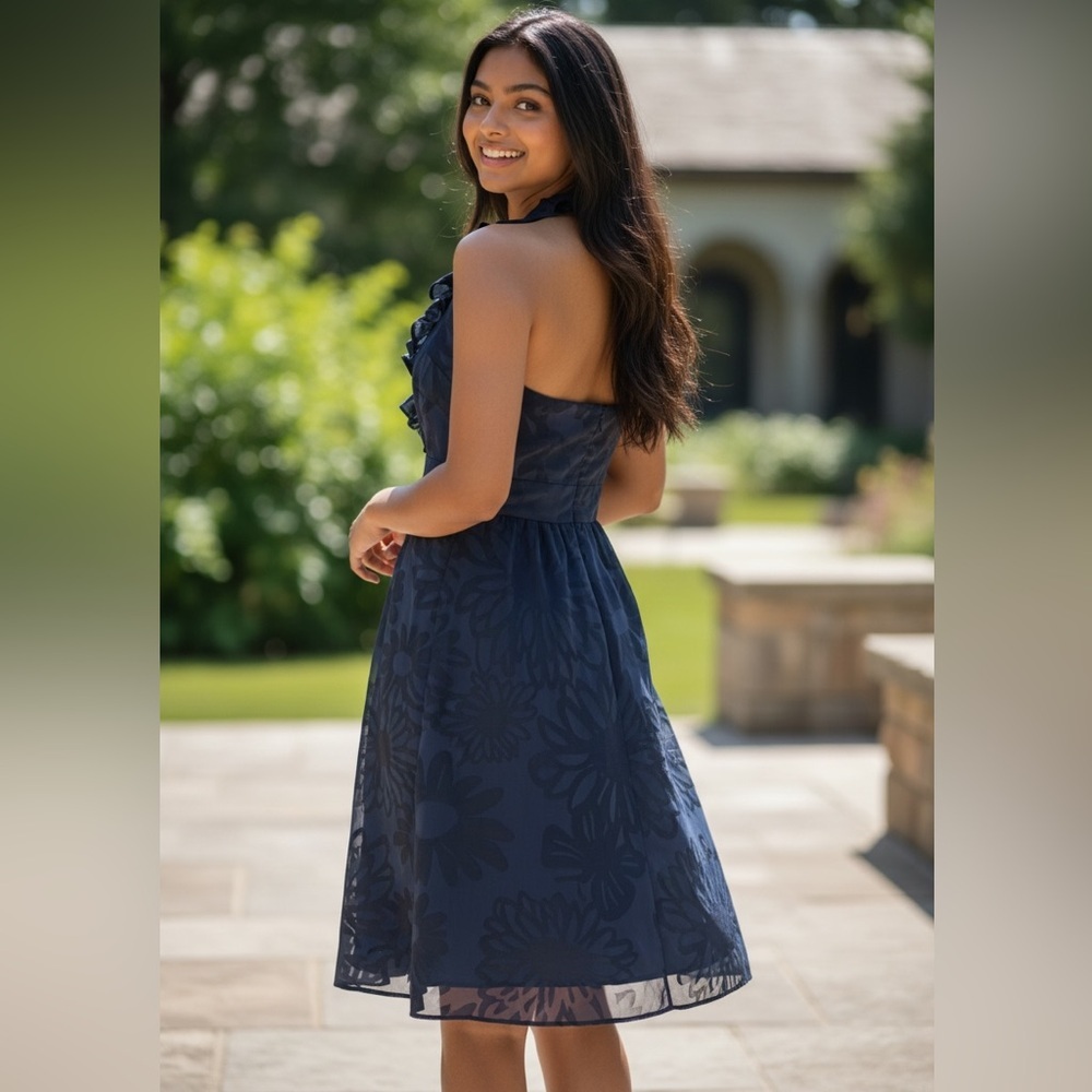 Lilly Pulitzer Navy Halter Top Ruffle Dress